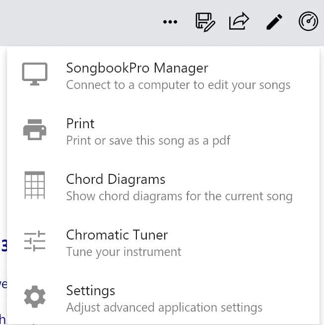 The chromatic tuner in the SongbookPro app.