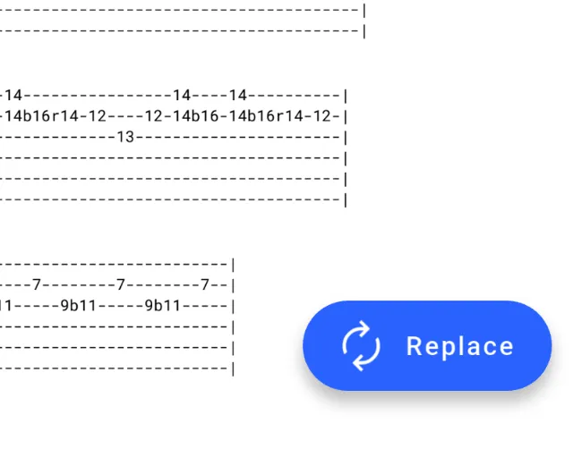 The SongbookPro editor with the 'Replace' button in the bottom of the editor view.
