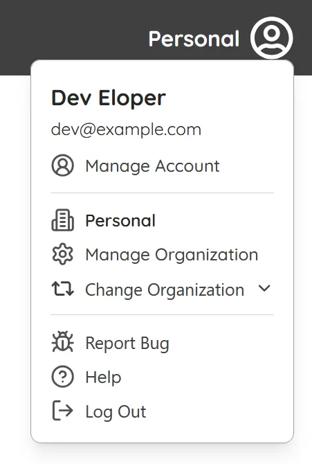 The SongbookPro Groups account dropdown menu.